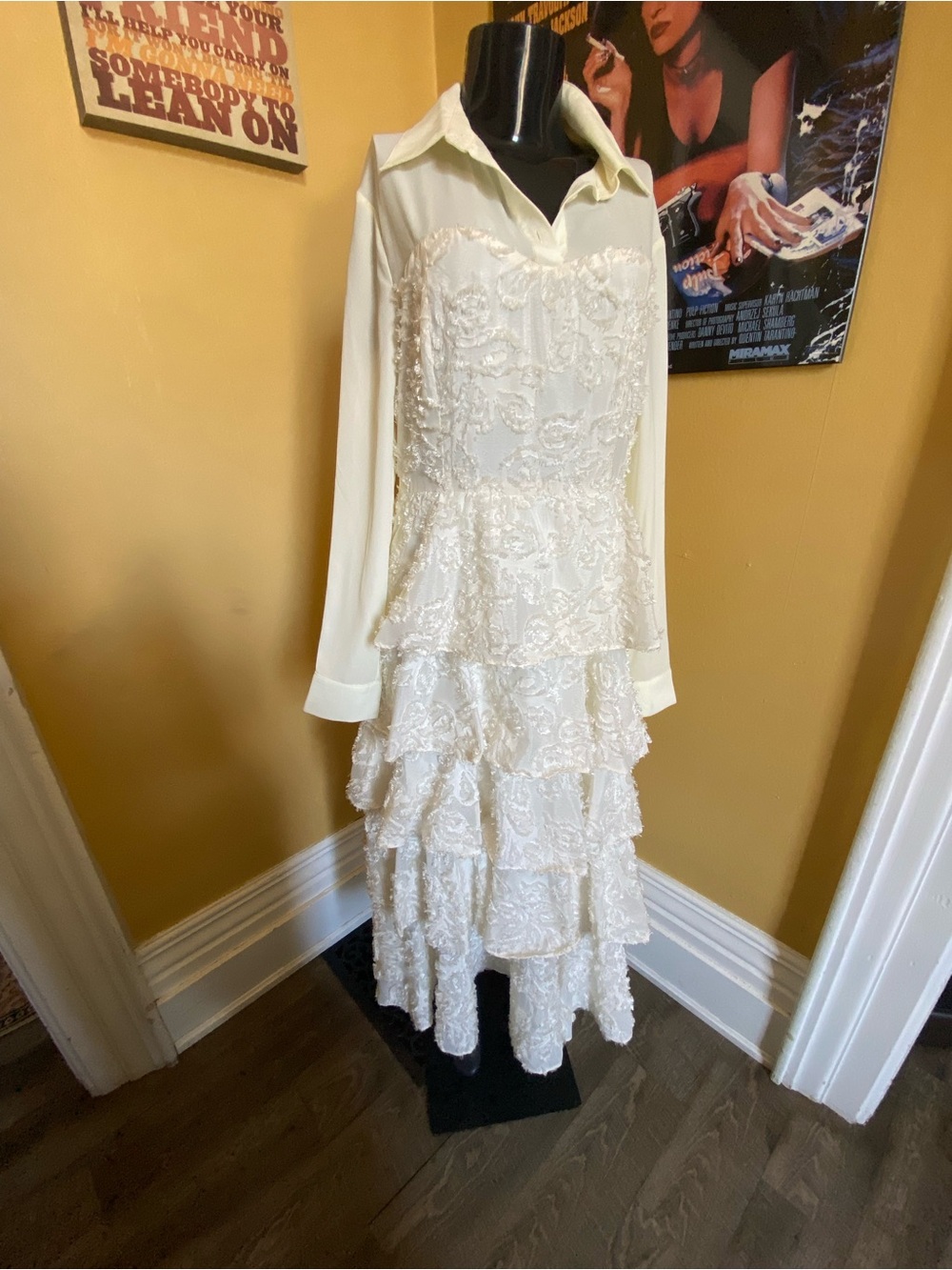Ivory Cream Tiered Lace Shirt Dress Romantic Garden Bridal